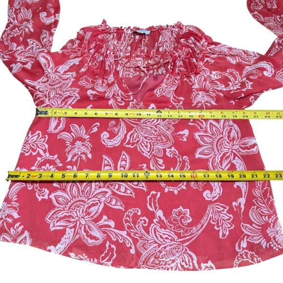 Evereve Hayden Chiffon Gathered Blouse Orange Red M Feminine Whimsical Boho Prep - Picture 8 of 10